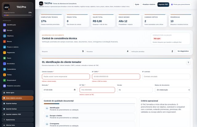 Tela do TACPro — Termo de Abertura de Consultoria